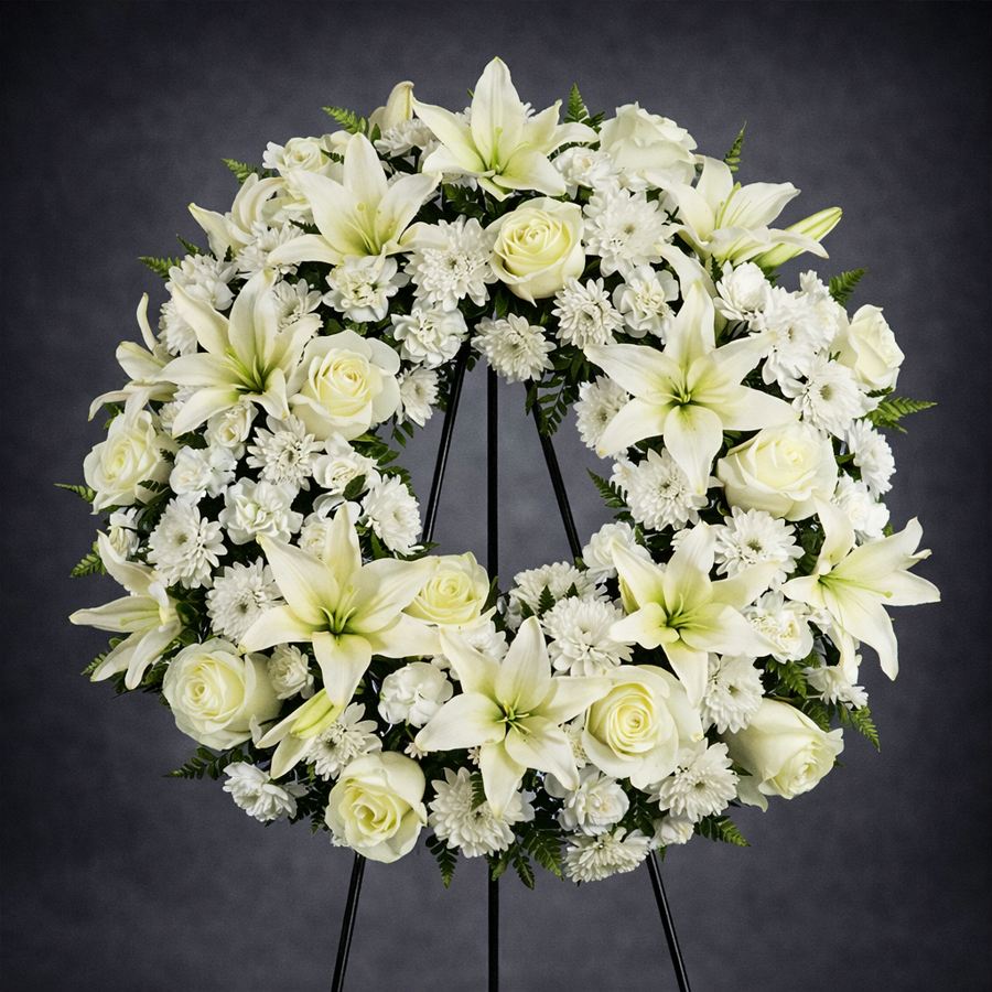 white-funeral-wreath-03 Cherished Remembrance Floral Wreath - Image 1